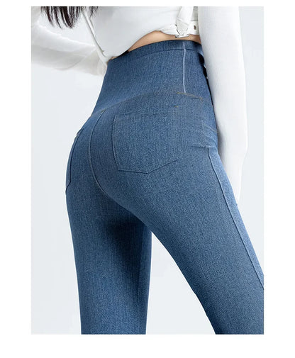 2024 New Women's Denim Shark Pants Outerwear Thin Leggings Bell-Bottom Tummy Control Underwear Summer Fashion