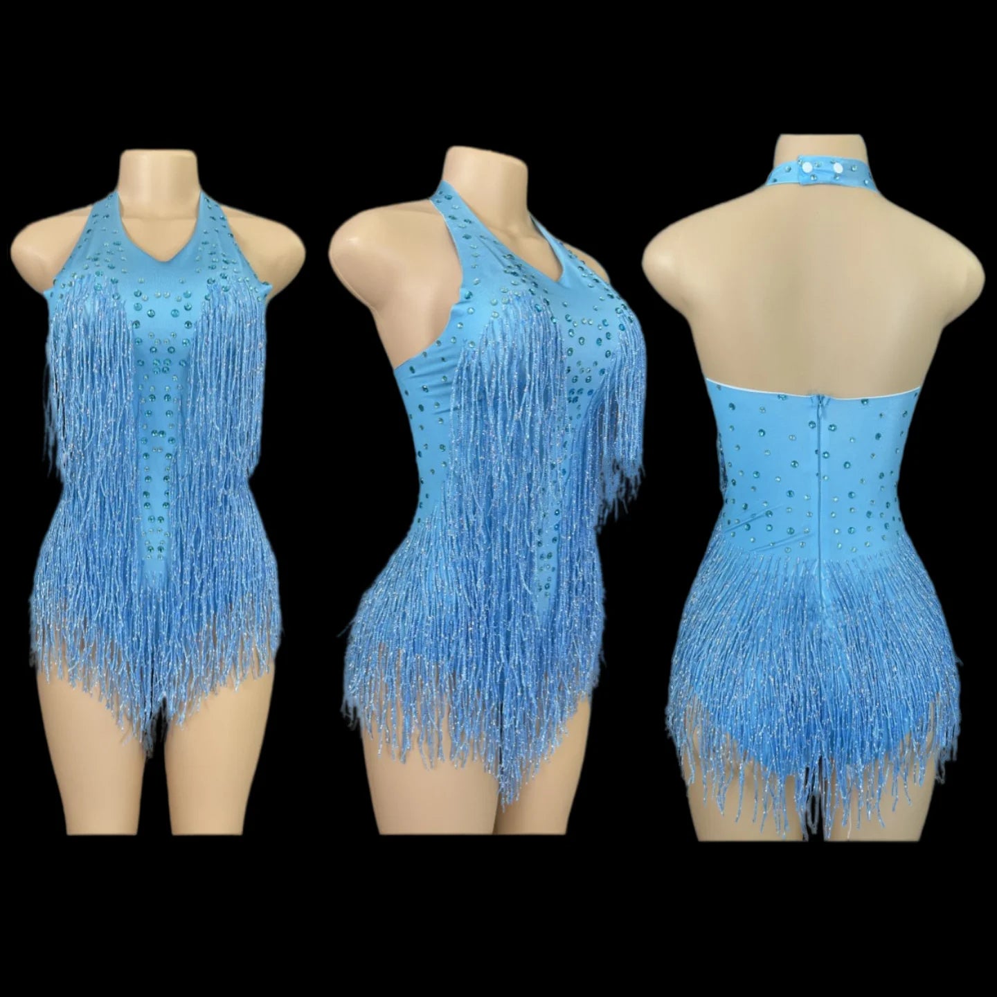 Sparkly Rhinestones Fringe Bodysuit WomenVightclub Party Dance Costume Stage Wear SexyTassel Leotard Performance Clothing 7G