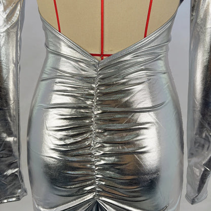 2024 Autumn And Winter New Fashionable Solid Color Metallic Sexy Bareback Tight Fit Slimming Dress for Women