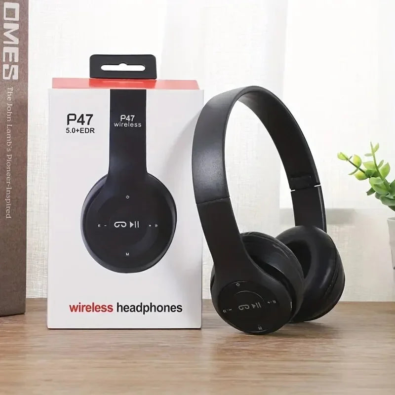 P47 Bluetooth 5.0 Wireless Headphone Foldable HIFI Stereo Bass Earphone Kid Helmet Gift With Mic USB Adaptor For iPhone Game