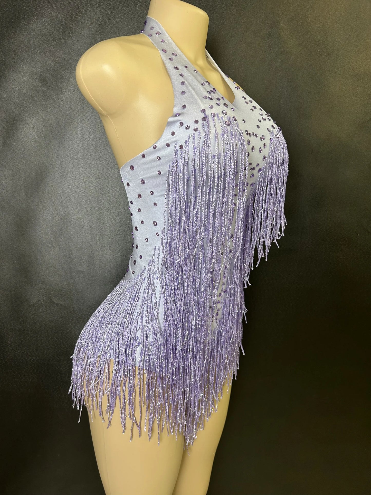 Sparkly Rhinestones Fringe Bodysuit WomenVightclub Party Dance Costume Stage Wear SexyTassel Leotard Performance Clothing 7G