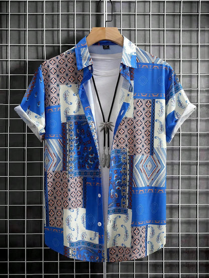2024 Men Summer Casual Vacation All-Over Printed Short-Sleeved Shirt With Scattered Fashion Top Loose Men Clothing simple design