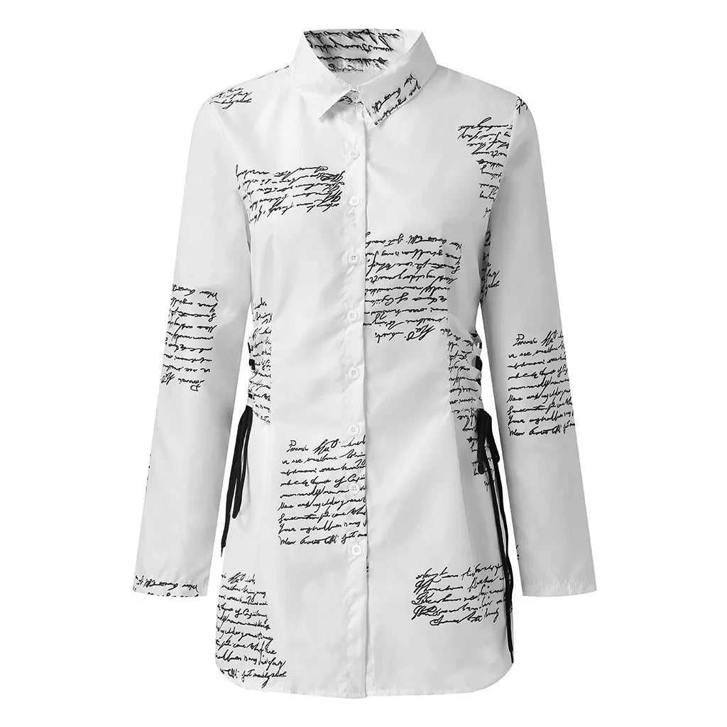 2024 New Summer Women's A Line Mini Dress Slim Fit Sexy Long Sleeved Drawstring Letter Printed Sexy Casual Home Shirt Dress