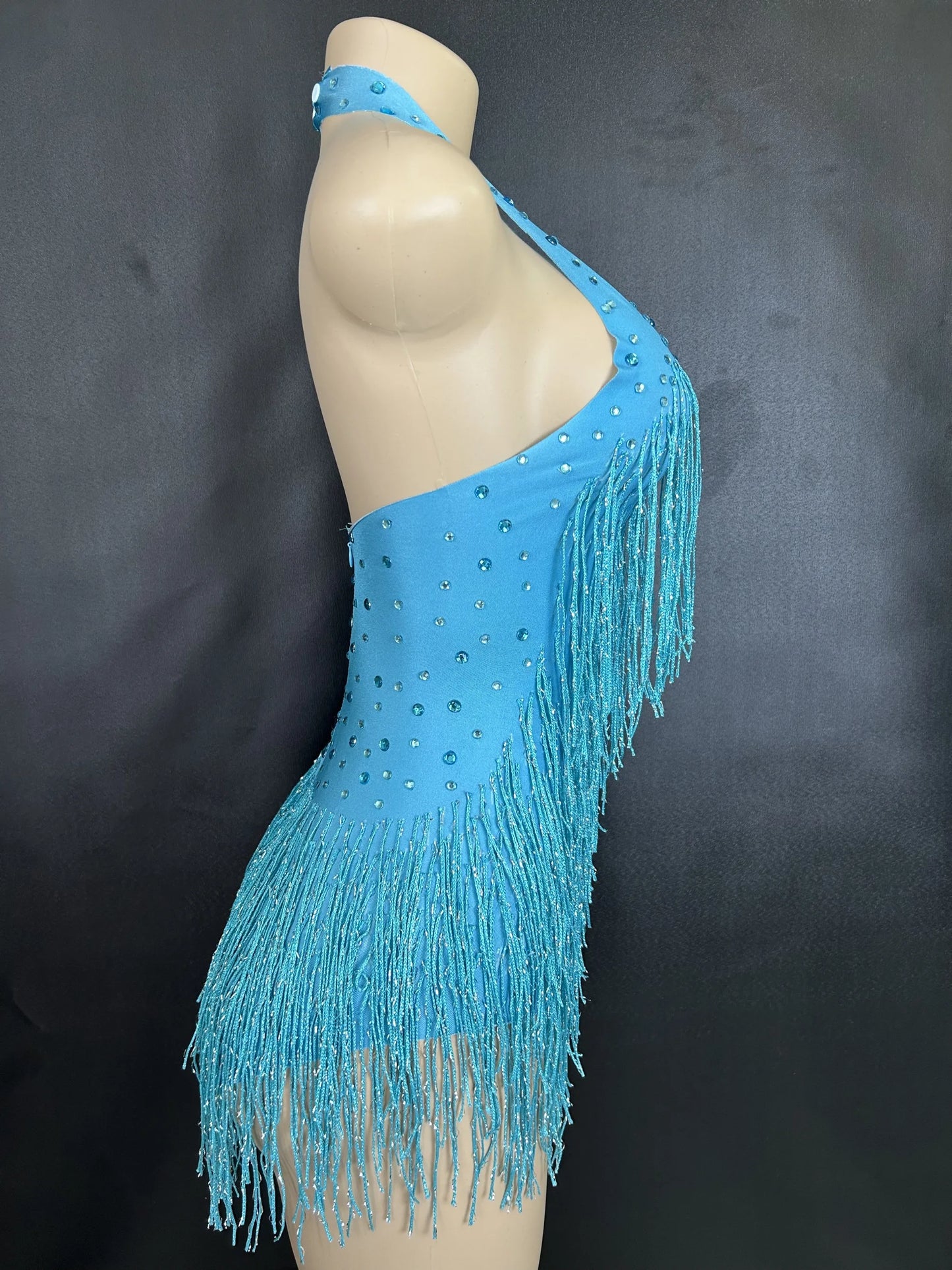 Sparkly Rhinestones Fringe Bodysuit WomenVightclub Party Dance Costume Stage Wear SexyTassel Leotard Performance Clothing 7G