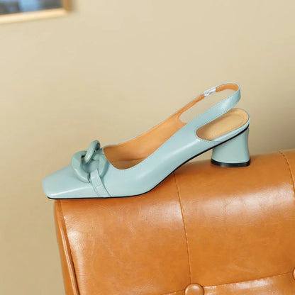【JOCHEBED HU】new brand summer new style fashion women genuine personality leather buckle square toe thick heel shoes 34-43