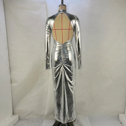 2024 Autumn And Winter New Fashionable Solid Color Metallic Sexy Bareback Tight Fit Slimming Dress for Women