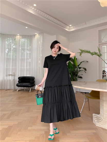 2023 Summer New Korean style dress  Short Sleeve Dress Long Large