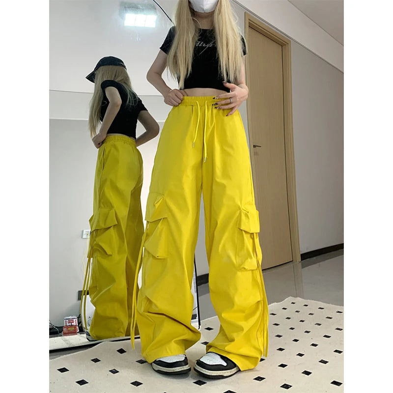 Y2K Cargo Pants Women Streetwear Oversized Wide Leg Sweatpants Harajuku Big Pockets Joggers Bf High Waist Baggy Sports Trousers