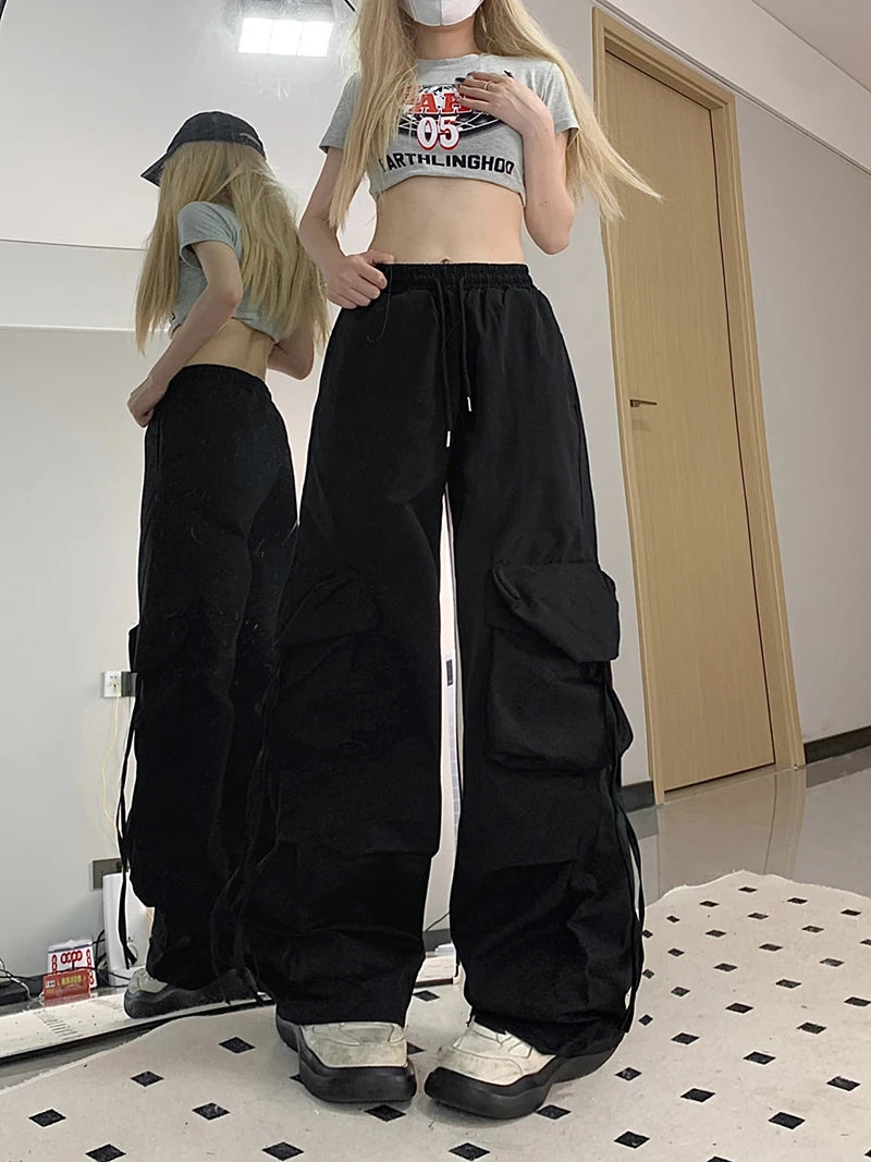 Y2K Cargo Pants Women Streetwear Oversized Wide Leg Sweatpants Harajuku Big Pockets Joggers Bf High Waist Baggy Sports Trousers