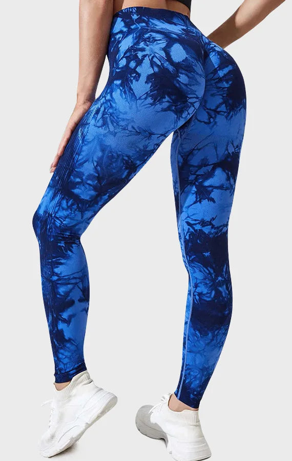 Women Cross Waist Leggings Seamless Tie Dye Leggings High Waist Hip Liftting Gym Workout Running Fashion High Elastic Knit Pants