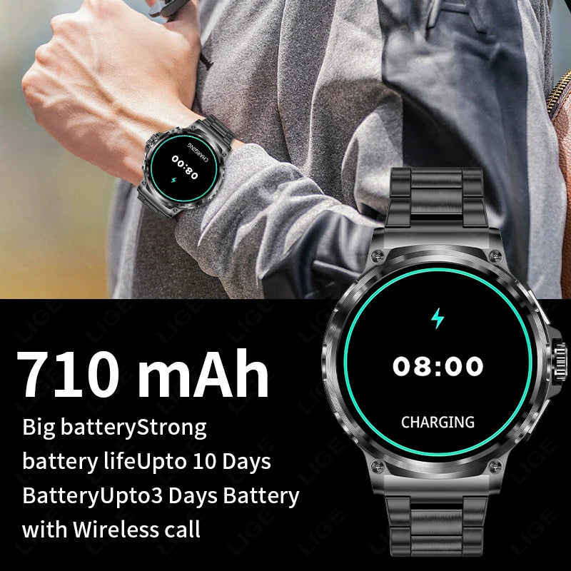 LIGE 710MAH Large Battery Smart Watch Men Outdoor Sports Fitness Bluetooth Call Bracelet Tracker Waterproof 2024 Smartwatch Gift