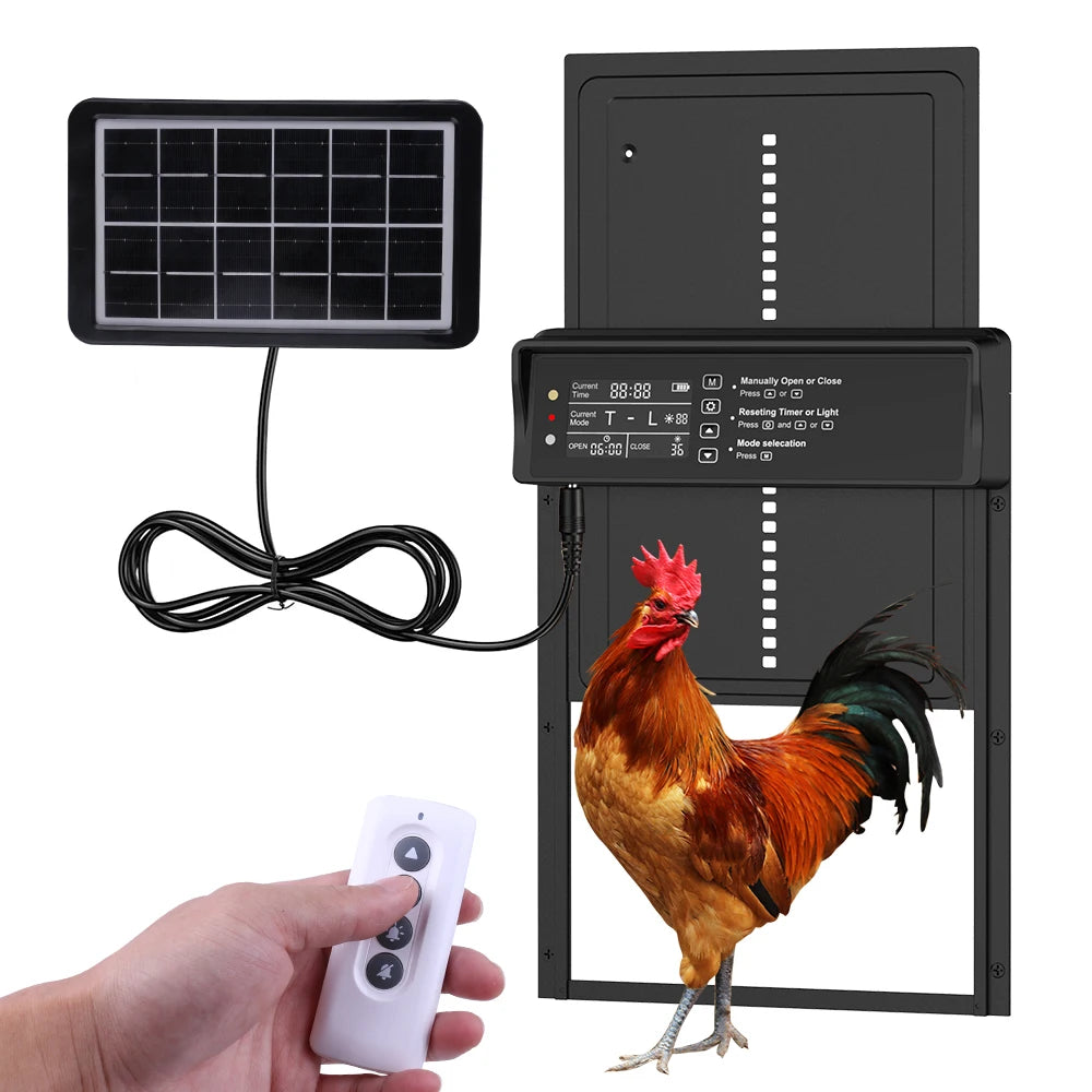 Solar Chicken Coop Door, Automatic Chicken Door Solar Powered & USB Charging, Auto Chicken Door 4 Modes with Timer & Light Senso