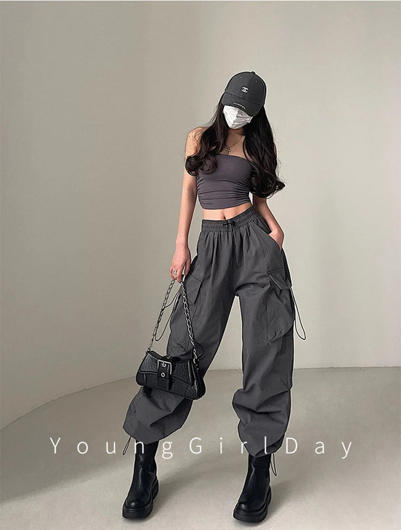 MEXZT Y2K Cargo Pants Women Streetwear High Waist Baggy Drawstring Joggers Sweatpants Loose Casual Oversize Wide Leg Trousers