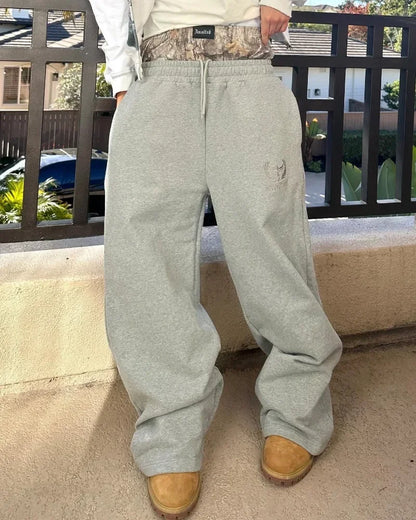 Y2K Retro Leisure Sports Pants Camouflage Embroidered Double Waist Pants Harajuku High Waisted Women Straight Leg Wide Leg Pants