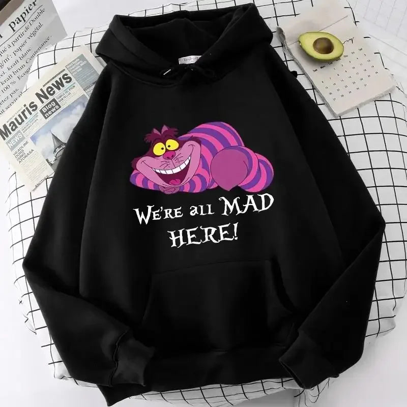 Fashion Gothic Sweatshirts Clothes Alice in Wonderland Hoodie Cheshire Cat Women Manga Sweatshirt Harajuku Female Hoodies Hoody