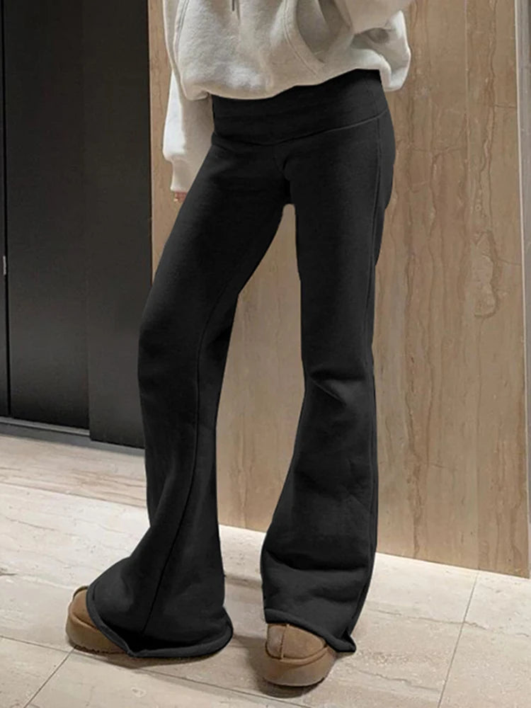 IAMSURE Casual Sexy Basic Solid Flare Pants Y2K Slim Low-Waisted Boot Cut Pants Women 2023 Autumn Spring Fashion Streetwear Lady