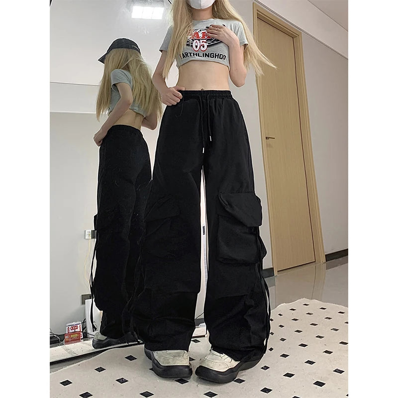 Y2K Cargo Pants Women Streetwear Oversized Wide Leg Sweatpants Harajuku Big Pockets Joggers Bf High Waist Baggy Sports Trousers