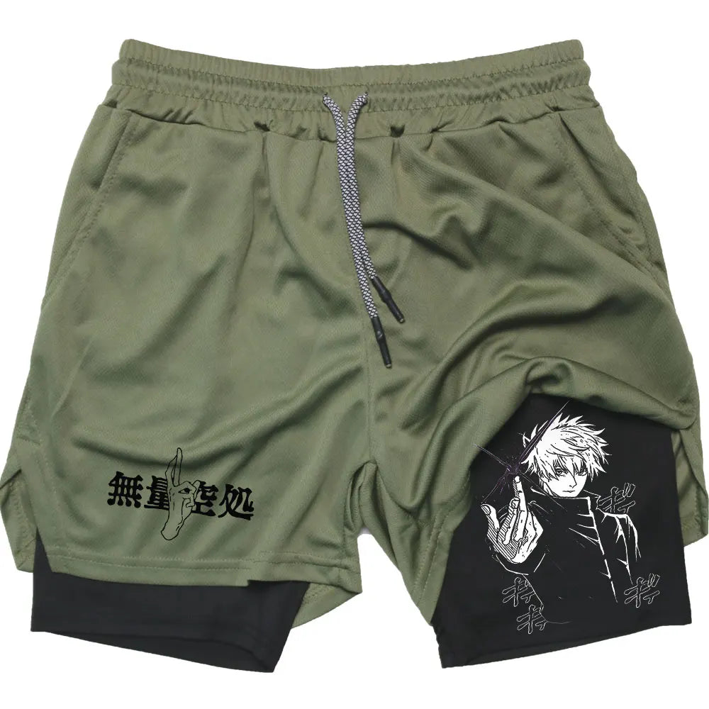 Anime Jujutsu Kaisen GYM Shorts Men Double-deck Sport Performance Shorts Fitness Workout Men Sportswear Bodybuilding Shorts