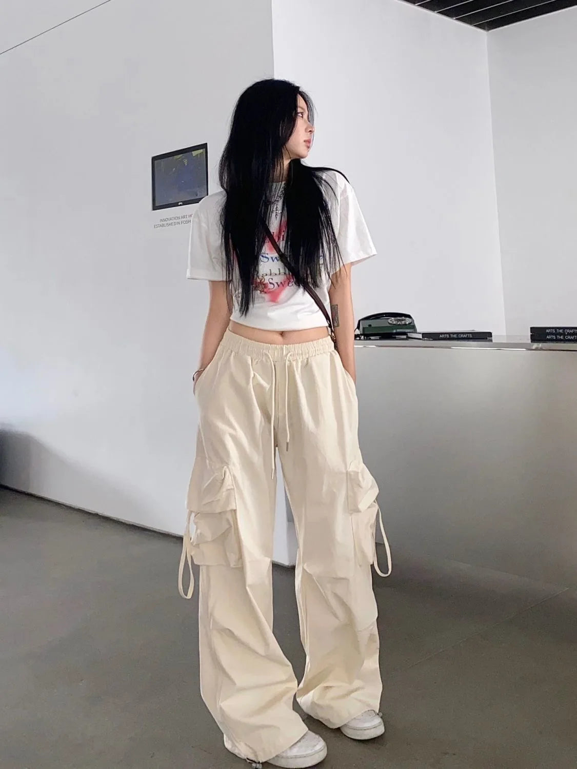 Y2k Cargo Pants Women Streetwear Casual Wide Leg Pants Harajuku Vintage Solid Baggy Straight Trousers Ladies Oversize Sweatpants