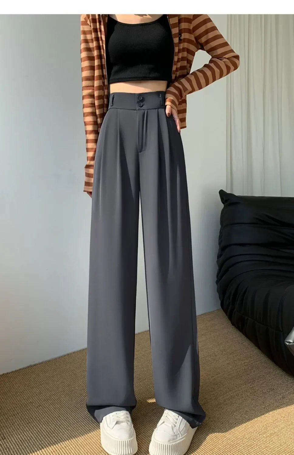 Elegant Wide Leg Pants Women Korean Style High Waist Black Baggy Pants Office Ladies Fashion Loose Suit Trousers Streetwear 2024