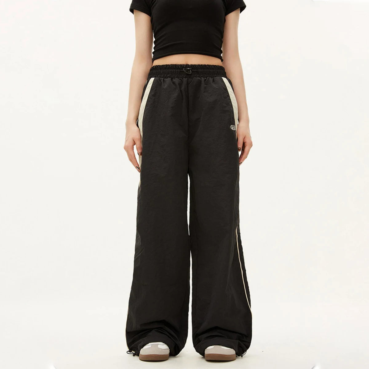 Women Casual Wide Leg Cargo Pants Drawstring Solid Streetwear Elastic Waist Sweatpants Loose Y2K Joggers Hip Hop Baggy Trousers