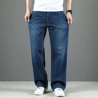 100% Cotton Men's Summer Thin Jeans Classic Straight Baggy Denim Pants Brand Comfortable Casual Trousers Plus Size 42 44 46 48