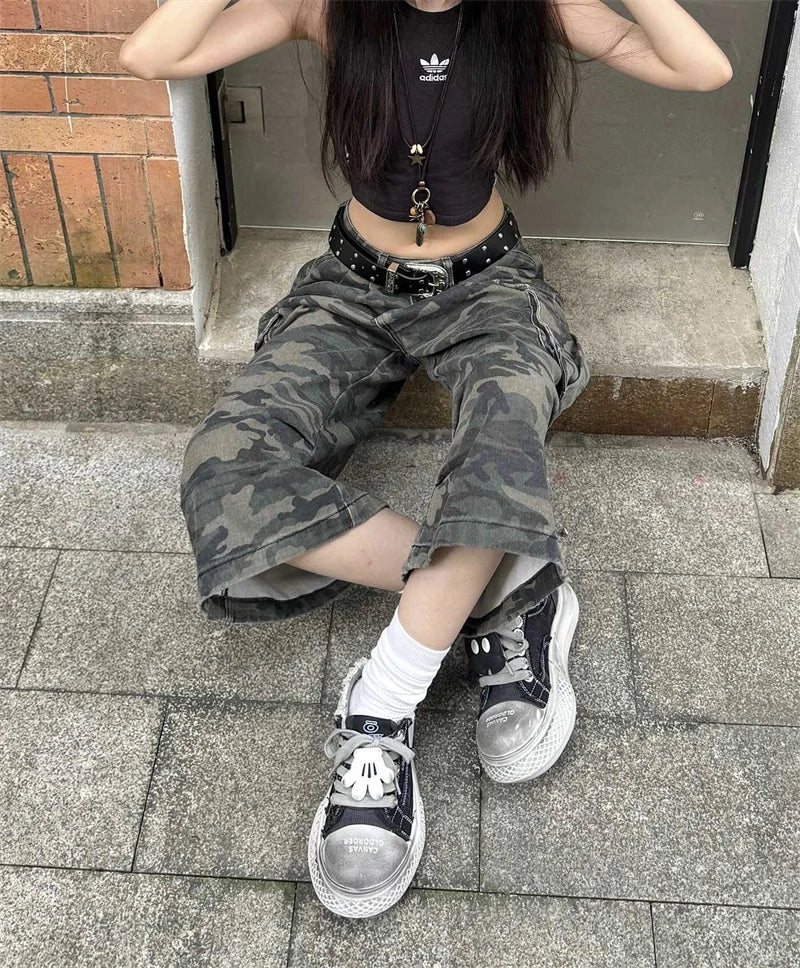 Women's Camouflage Cargo Jeans Harajuku Y2k Baggy Denim Trousers 90s Aesthetic Jean Pants Vintage 2000s Emo Trashy Clothes 2024