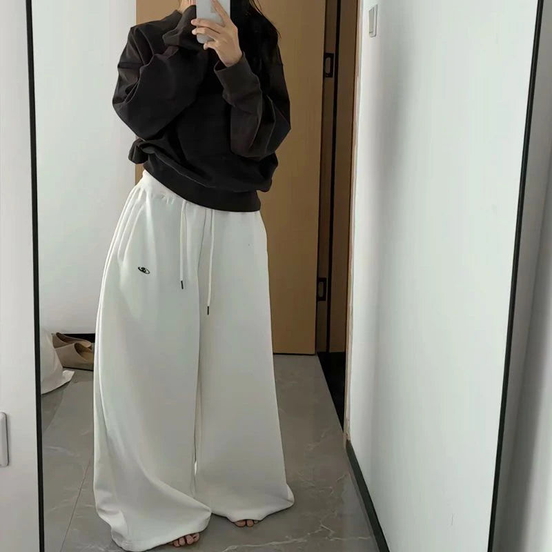 Oversize Cotton Woman Black Sweatpants Y2K Korean Streetwear Loose Casual Jogger Pants High Waist All Match Drawstring Trousers