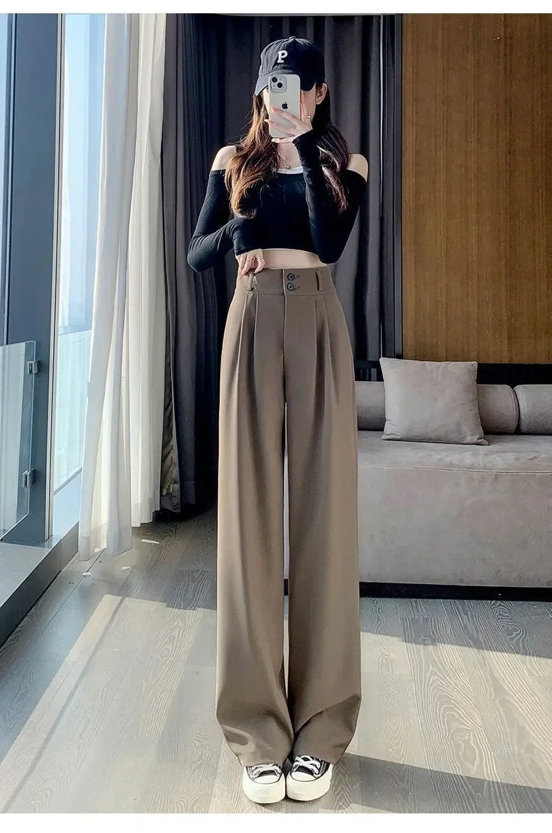 Elegant Wide Leg Pants Women Korean Style High Waist Black Baggy Pants Office Ladies Fashion Loose Suit Trousers Streetwear 2024