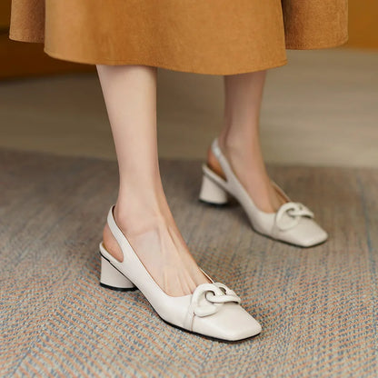 【JOCHEBED HU】new brand summer new style fashion women genuine personality leather buckle square toe thick heel shoes 34-43