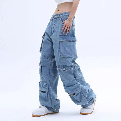 2023 American style retro street camouflage overalls women's hip-hop fried street wide-leg casual pants high street ins tide Y2K