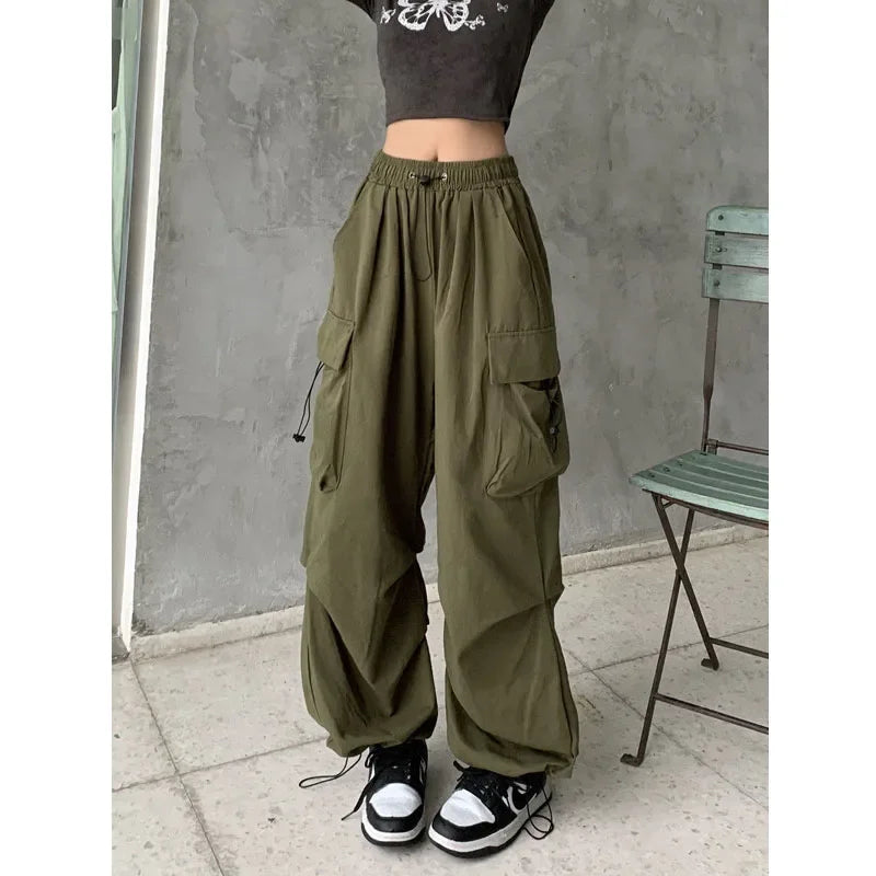 Harajuku Oversized Cargo Parachute Pants Women Streetwear Vintage Y2k Hip Hop Wide Leg Joggers Baggy Sweatpants