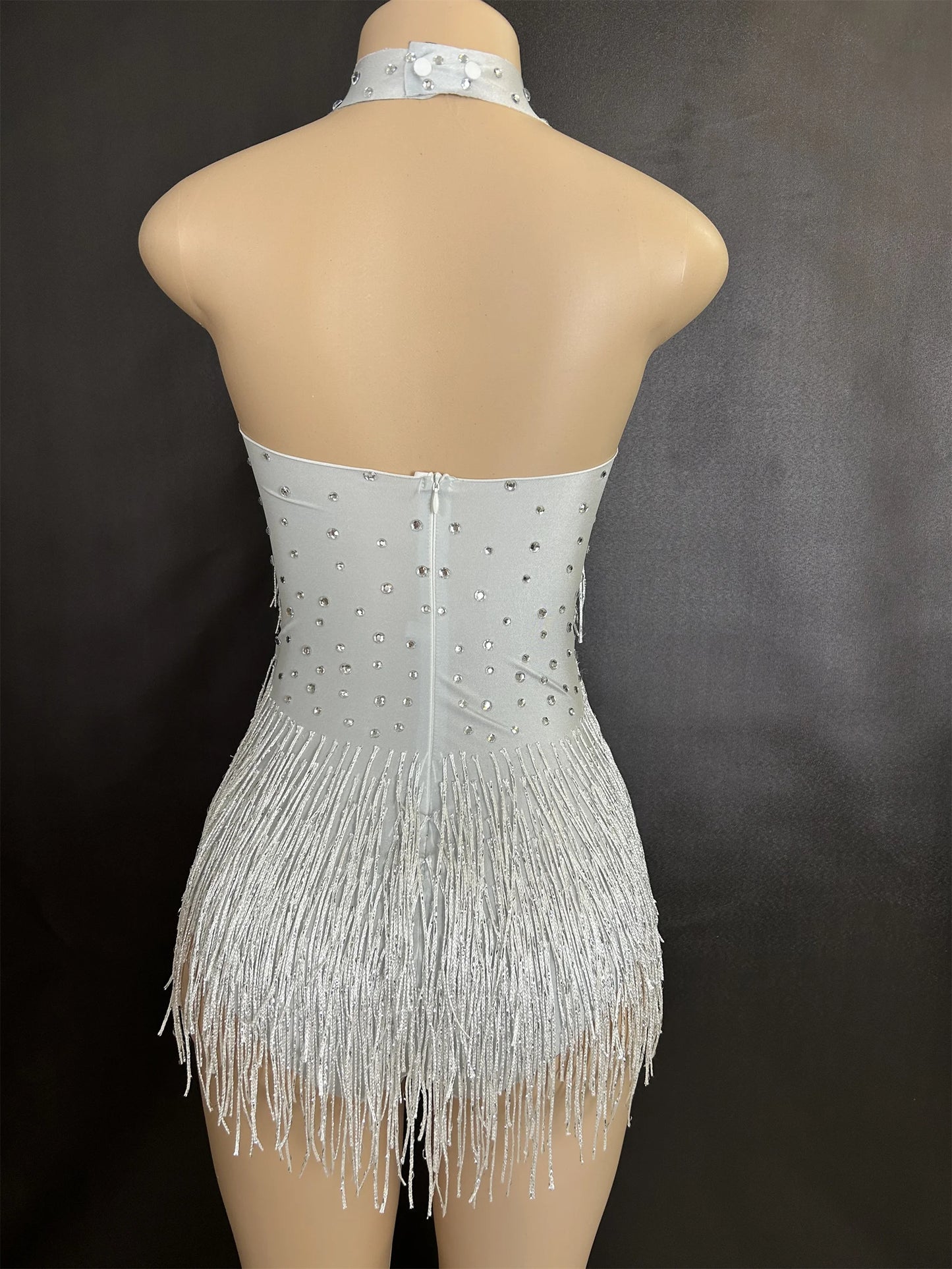 Sparkly Rhinestones Fringe Bodysuit WomenVightclub Party Dance Costume Stage Wear SexyTassel Leotard Performance Clothing 7G