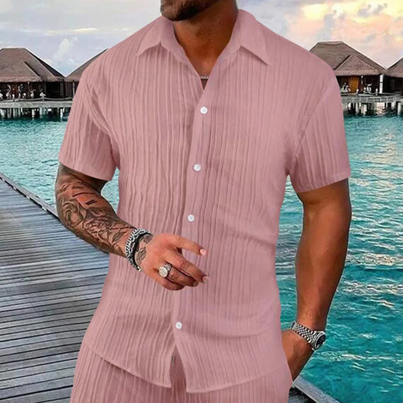 2024 European and American cross-border summer Amazon AliExpress men's shirt casual loose short-sleeved cardigan beach top