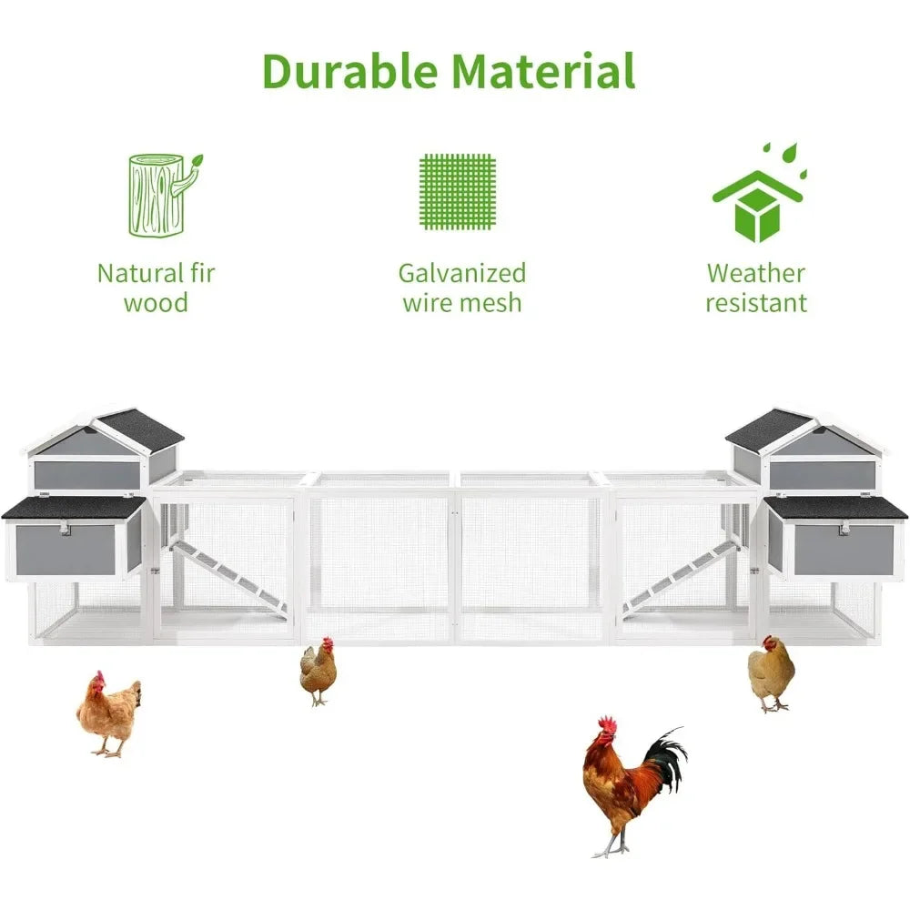 157 Inch Large Chicken Coop, Expandable Wooden Chicken Coop Poultry Cage, with 4 Chicken Coops and Cages