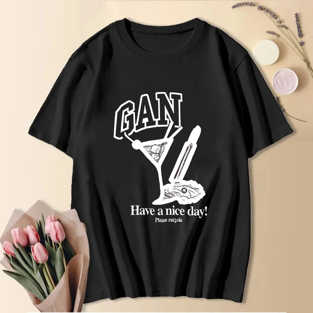 2024 Cute Summer Fashion Short Sleeve Cooton T-Shirts Letter Printed Tees Women Cresw Neck Tops Funny Animals Shirt Rabbit Shirt