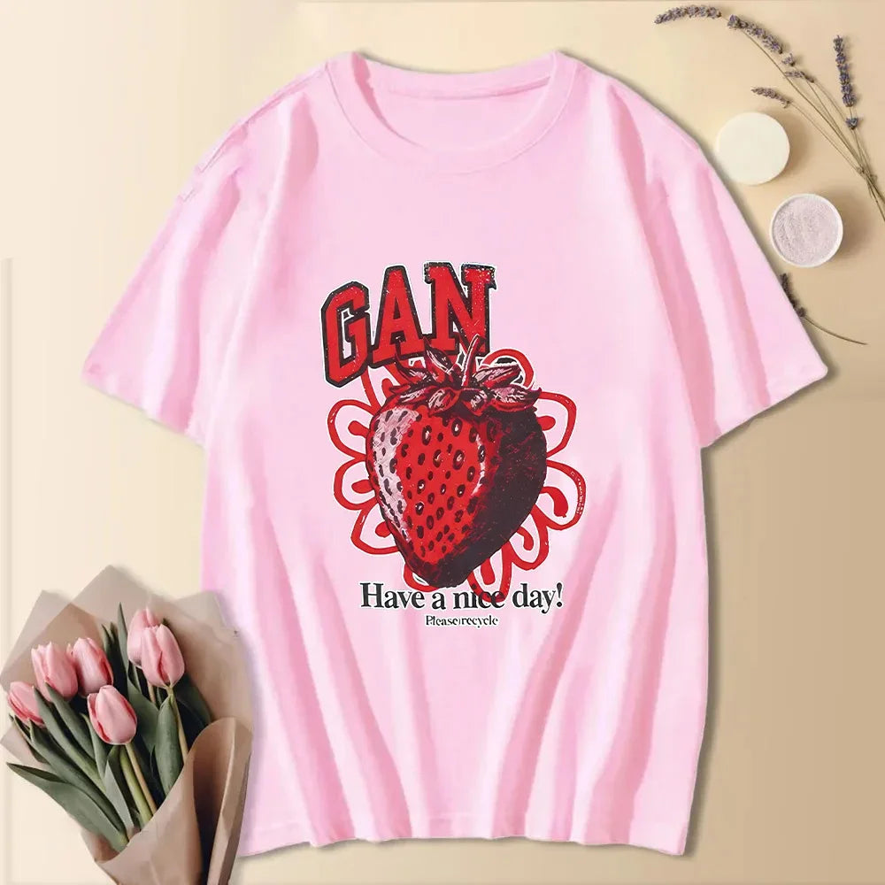 2024 Cute Summer Fashion Short Sleeve Cooton T-Shirts Letter Printed Tees Women Cresw Neck Tops Funny Animals Shirt Rabbit Shirt