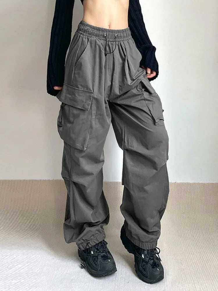 Harajuku Oversized Cargo Parachute Pants Women Streetwear Vintage Y2k Hip Hop Wide Leg Joggers Baggy Sweatpants