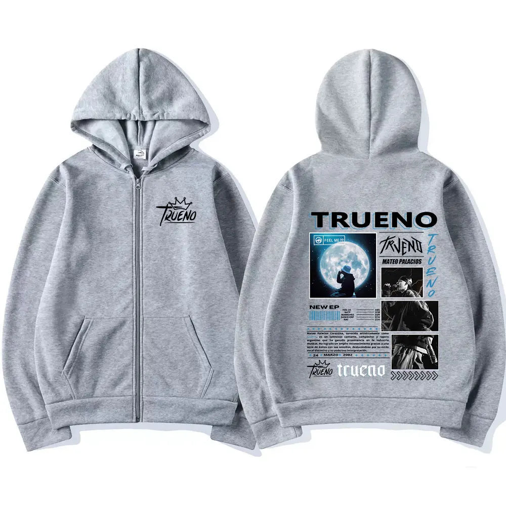 Rapper Trueno Album Tour Merch Zip Up Hoodies Mens Women Clothing Fashion Hip Hop Zipper Hooded Sweatshirts Fleece Warm Hoodie