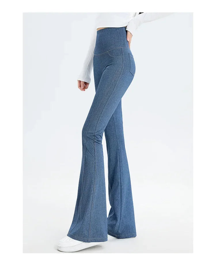 2024 New Women's Denim Shark Pants Outerwear Thin Leggings Bell-Bottom Tummy Control Underwear Summer Fashion