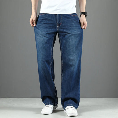 100% Cotton Men's Summer Thin Jeans Classic Straight Baggy Denim Pants Brand Comfortable Casual Trousers Plus Size 42 44 46 48