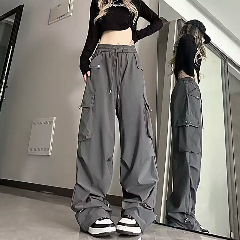 Jmprs Streetwear Cargo Pants Women Y2K High Waist Hip Hop Straight Trousers American Retro Loose Casual Bf Wide Leg Pants New