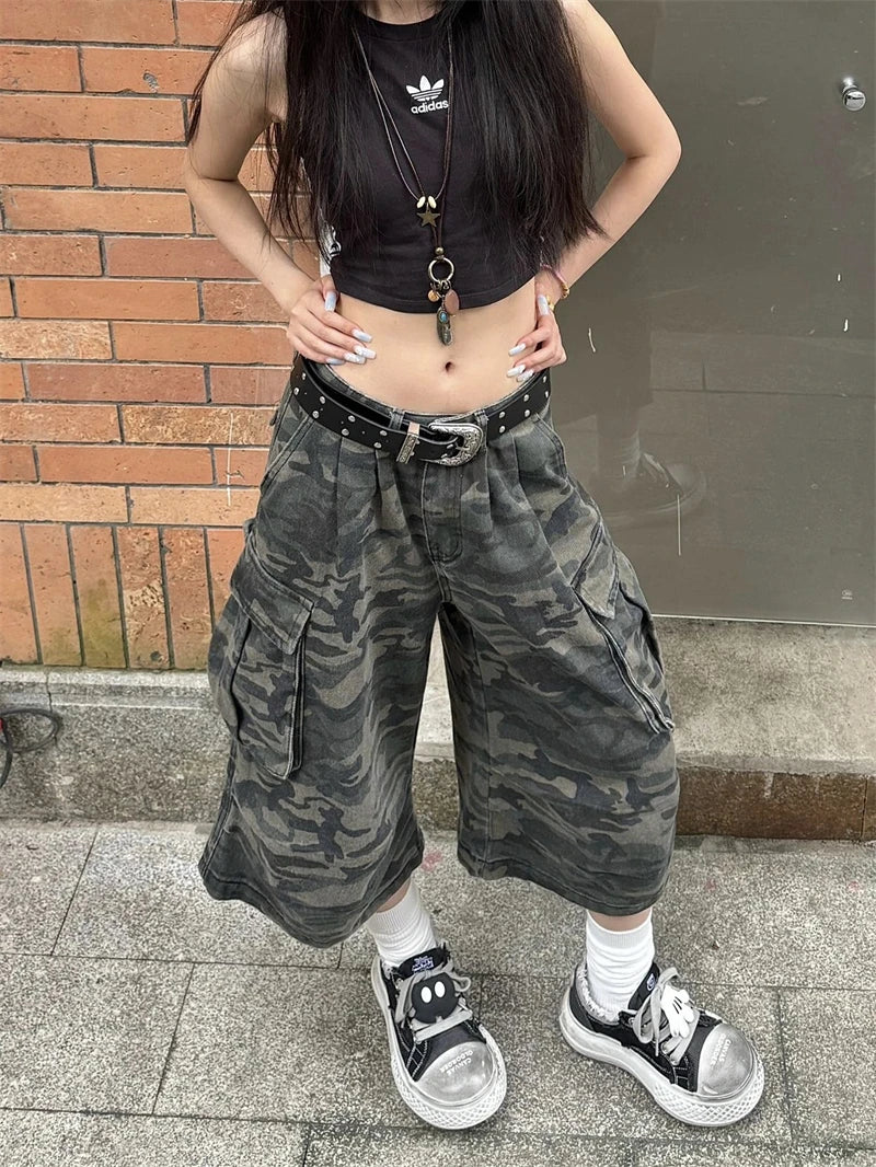 Women's Camouflage Cargo Jeans Harajuku Y2k Baggy Denim Trousers 90s Aesthetic Jean Pants Vintage 2000s Emo Trashy Clothes 2024