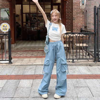 Y2k Cargo Pants Women Streetwear Casual Wide Leg Pants Harajuku Vintage Solid Baggy Straight Trousers Ladies Oversize Sweatpants