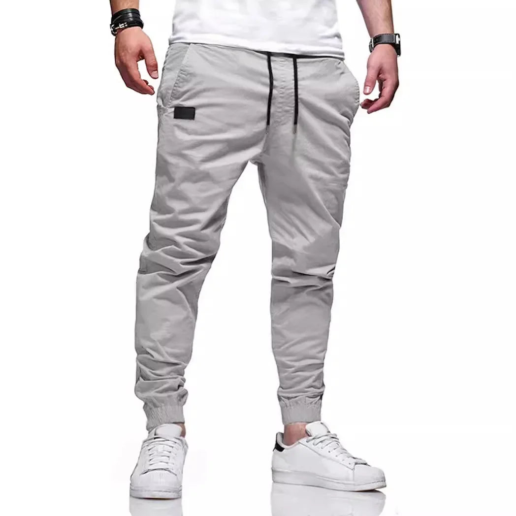 Cargo Pants Men Long Pant Lace Up High Elastic Waist Simple Splice Pockets Casual Regular Solid Autumn Winter Elastic Waist