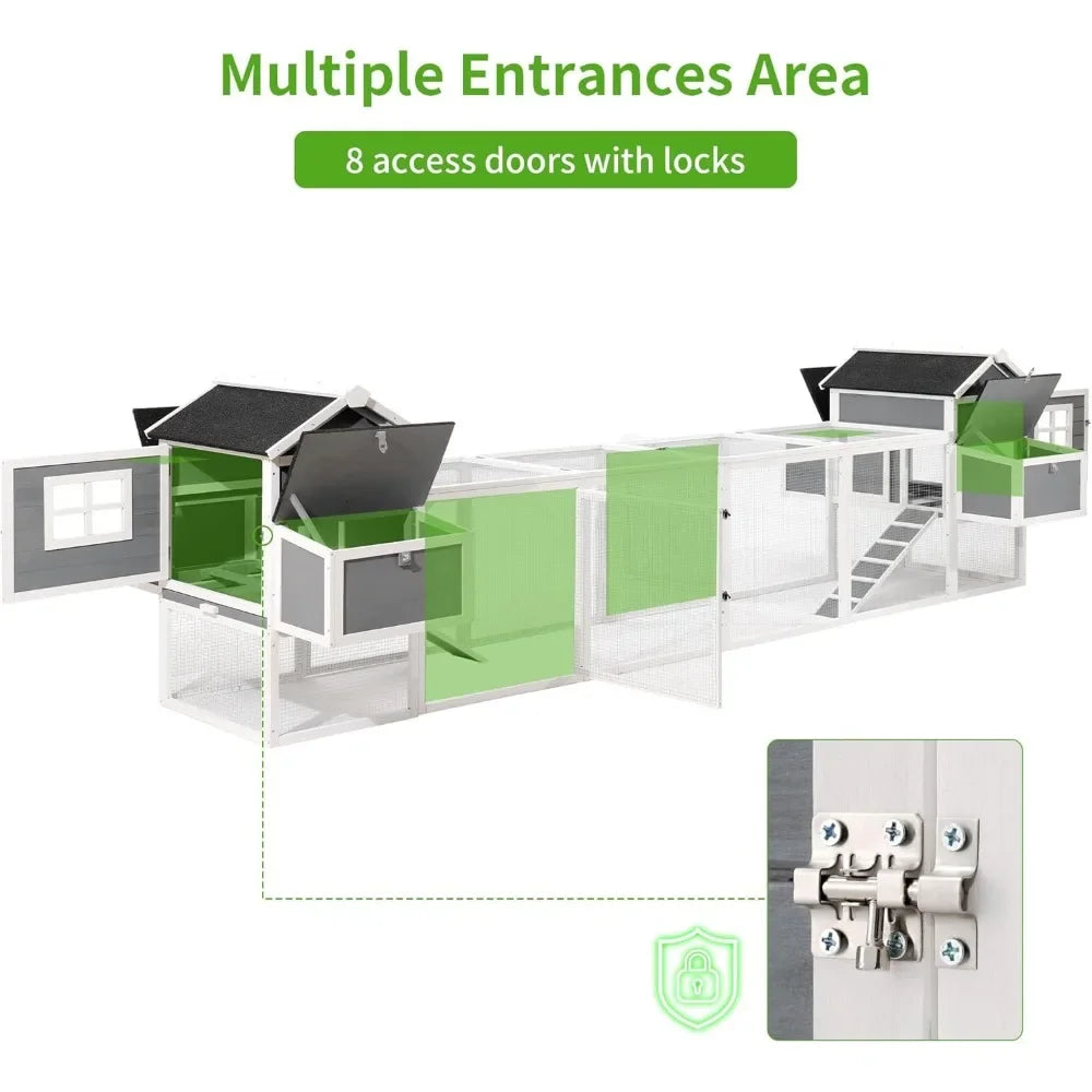 157 Inch Large Chicken Coop, Expandable Wooden Chicken Coop Poultry Cage, with 4 Chicken Coops and Cages