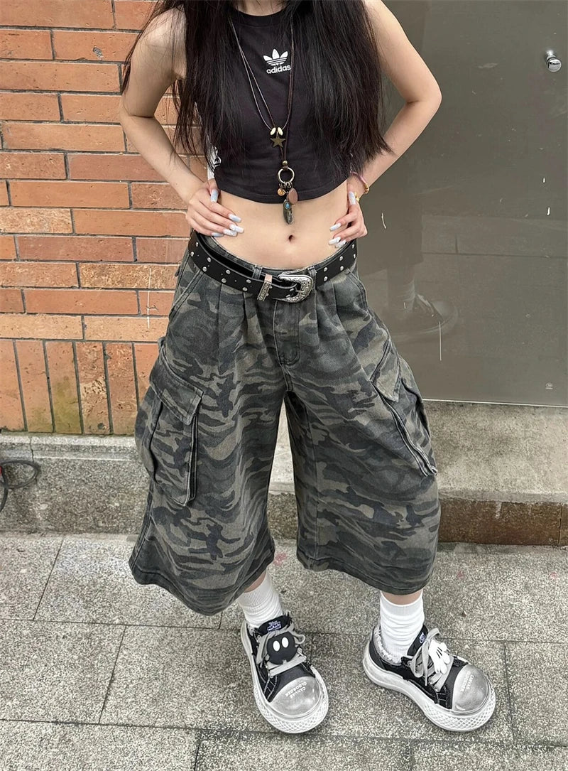 Women's Camouflage Cargo Jeans Harajuku Y2k Baggy Denim Trousers 90s Aesthetic Jean Pants Vintage 2000s Emo Trashy Clothes 2024