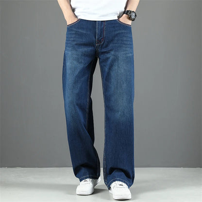 100% Cotton Men's Summer Thin Jeans Classic Straight Baggy Denim Pants Brand Comfortable Casual Trousers Plus Size 42 44 46 48