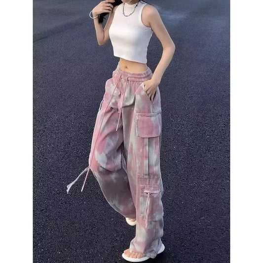 Y2K Denim Trouser Camouflage Pink Camo Cargo Pants Women Wide Leg Trousers Streetwear Hip Hop Female Loose Casual Safari Style