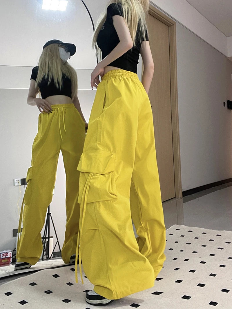 Y2K Cargo Pants Women Streetwear Oversized Wide Leg Sweatpants Harajuku Big Pockets Joggers Bf High Waist Baggy Sports Trousers